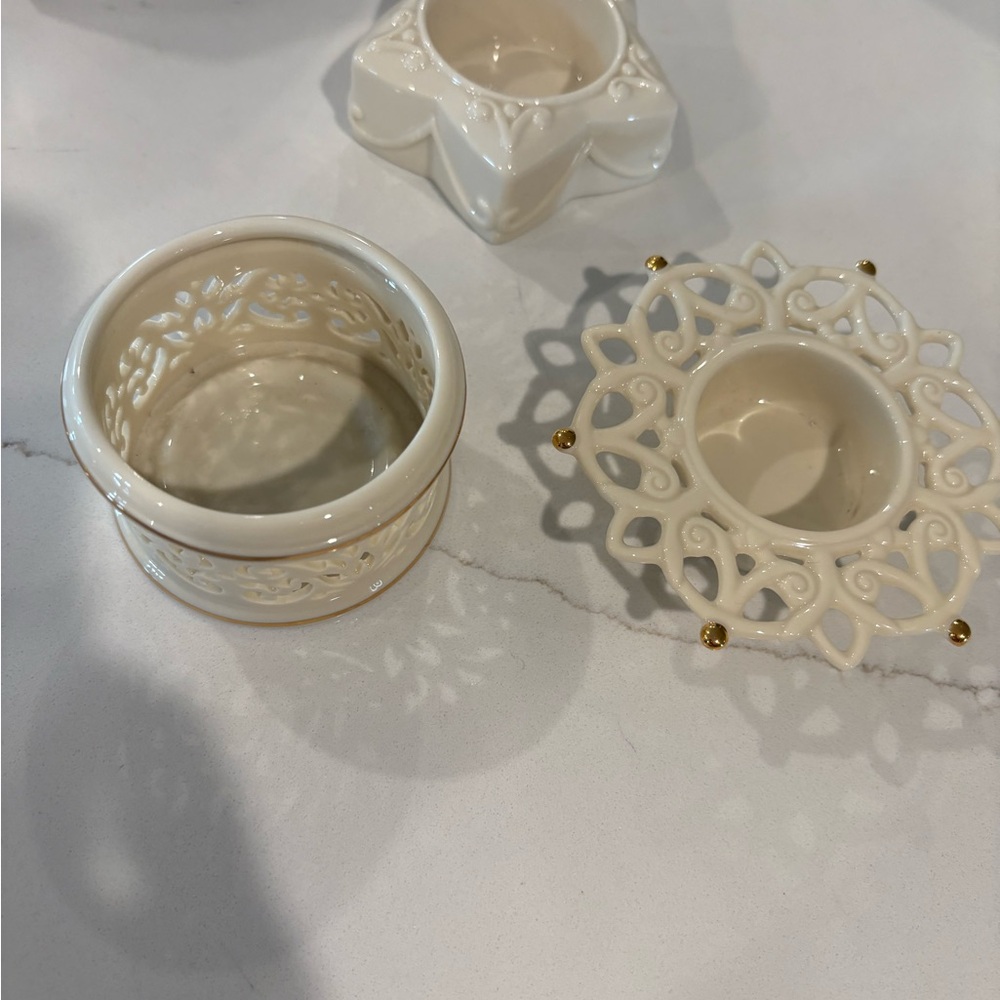 Lenox Cream Ceramic tea light holders. Set of 3 different designs